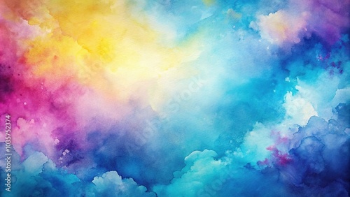 Abstract watercolor splash background in blue, magenta, and light yellow