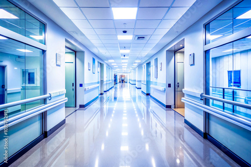 Modern hospital with blurred background, clean and bright environment