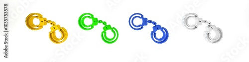 Colorful Sexy fluffy handcuffs icon isolated on white background. Handcuffs with fur. Fetish accessory. Sex shop stuff for sadist and masochist. Minimalism concept. 3D render illustration