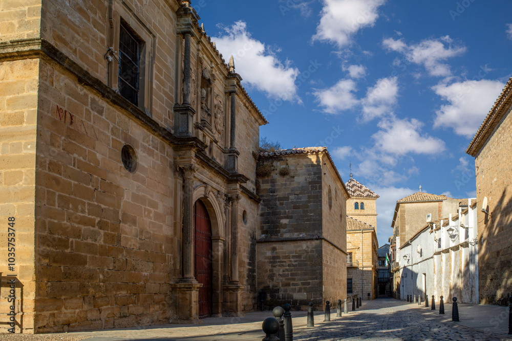 Side facade of the church of San Pedro on Juan Pasquau street in Úbeda, Jaén, Andalusia, World Heritage city Side facade of the church of San Pedro on Juan Pasquau street in Úbeda, Jaén, Andalusia, World Heritage city