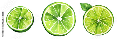 Fresh lime slices isolated on a white background. transparent background.