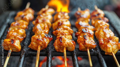 Satay Chicken Skewers at a Thai Street Food Cart photo