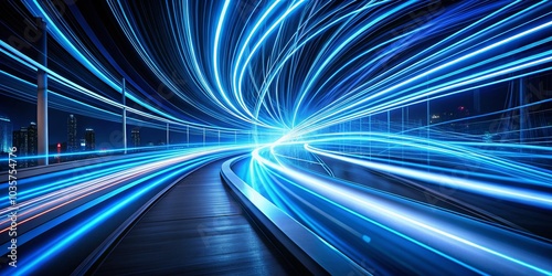 Long Exposure of Blue Converging Lines in Abstract Design for Modern Art Backgrounds