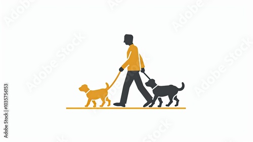 Icon of a Person Strolling with a Dog, Featuring a Loosely Hanging Leash, Isolated on a White Background for Pet Care and Lifestyle Themes