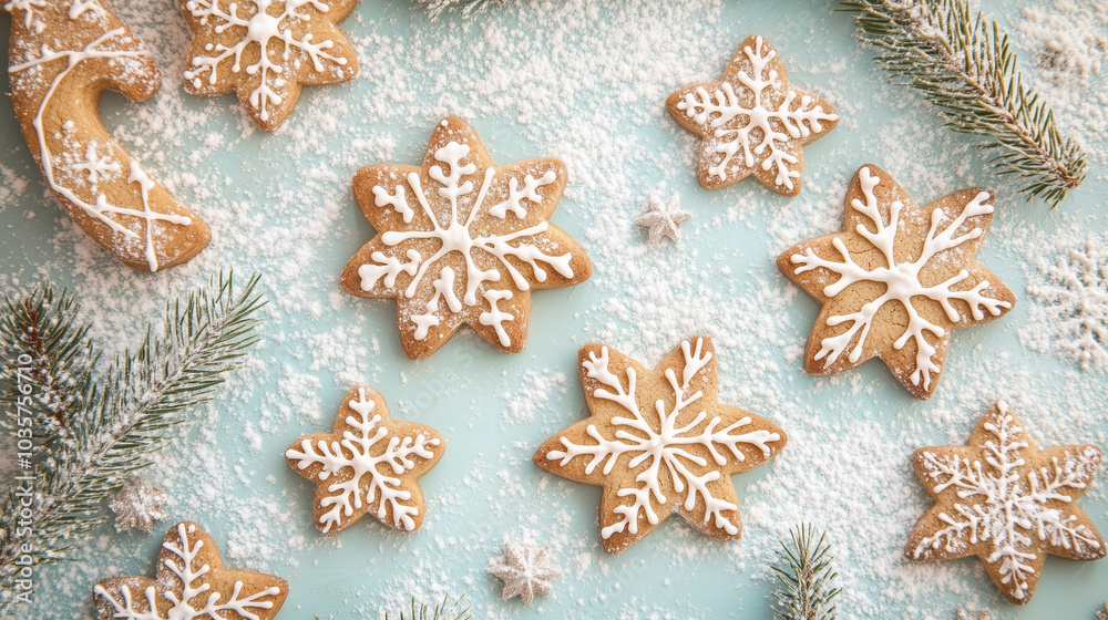 Gingerbread Cookies in the Form of Snowflakes and Stars Gingerbread Cookies in the Form of Snowflakes and Stars