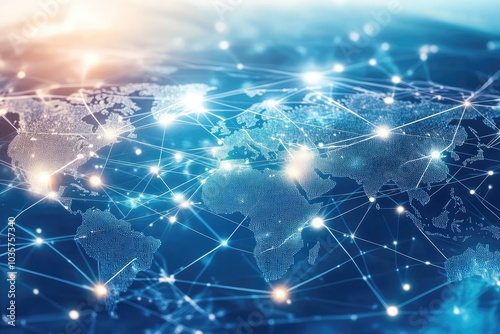 Digital World Map and Connectivity. AI generated illustration.