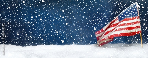 Winter american flag on snow background, white space for text or design stock photo contest winner photo