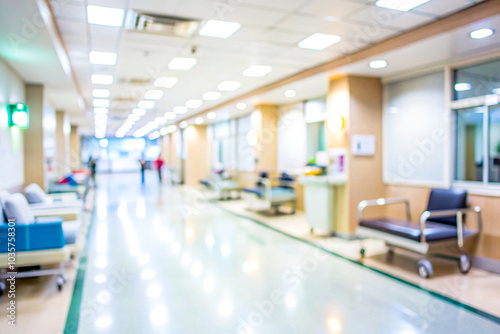 Modern hospital with blurred background, clean and bright environment