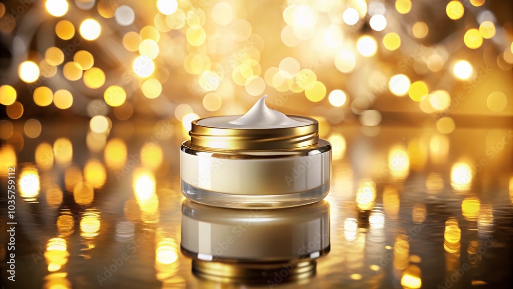 Luxurious Gold and White Cream Jar in Night Photography Setting for Skincare Products Luxurious Gold and White Cream Jar in Night Photography Setting for Skincare Products