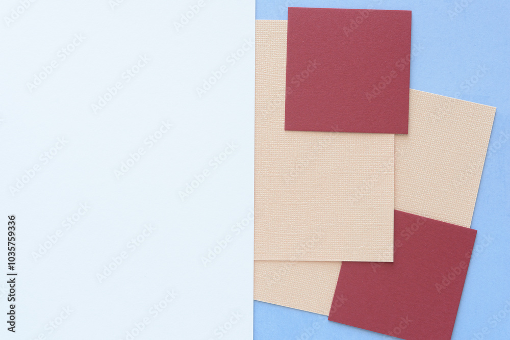 blank paper space for copy, and a variety of geometric shape paper pieces