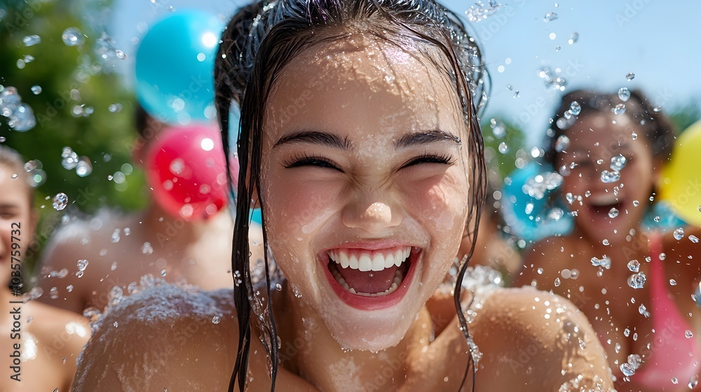A group of friends engage in a joyful water balloon fight with splashes laughter and a sense of carefree summer fun filling the air in their backyard setting A group of friends engage in a joyful water balloon fight with splashes laughter and a sense of carefree summer fun filling the air in their backyard setting