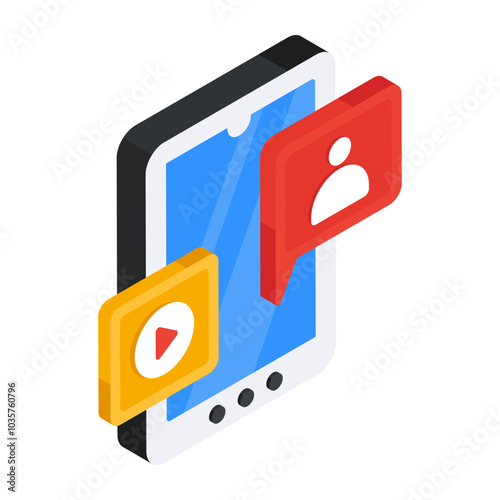 A flat isometric design icon of video chat

