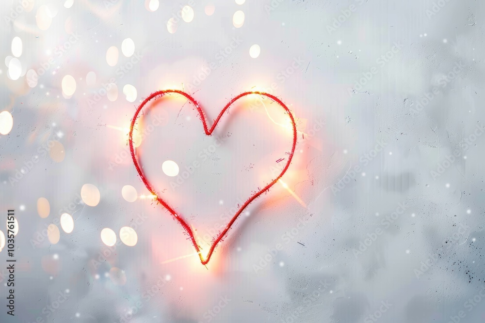 Minimalist Valentine's Day Background with Glowing Red Heart Outline and Subtle Light Flares Minimalist Valentine's Day Background with Glowing Red Heart Outline and Subtle Light Flares