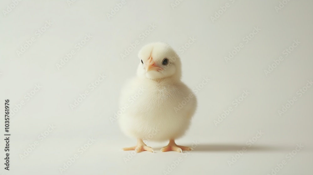 White chicken on clean background, minimalistic and charming. A beautiful display of animal grace and elegance White chicken on clean background, minimalistic and charming. A beautiful display of animal grace and elegance