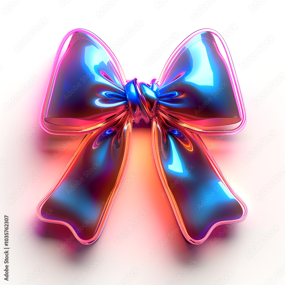Vibrant 3D bow in glossy colors illuminating a creative space with artistic flair Vibrant 3D bow in glossy colors illuminating a creative space with artistic flair