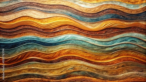 Abstract waves with textured layered patterns in earthy colors