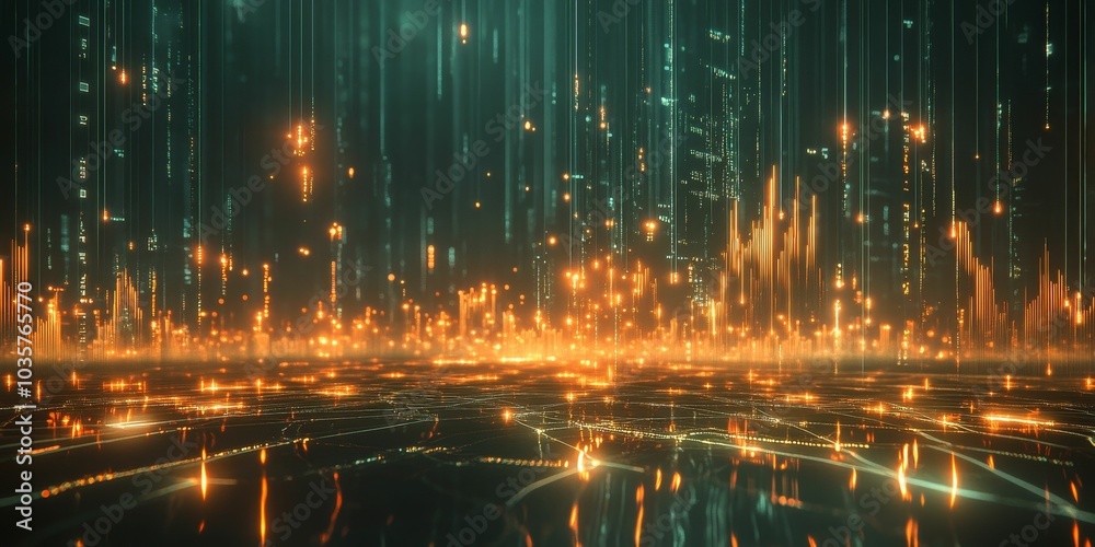 Abstract digital city with glowing lights. Abstract digital city with glowing lights.