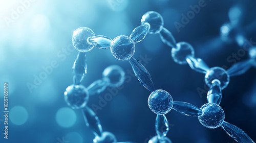 A scientific and abstract visualization of a molecular structure in a blue-toned background