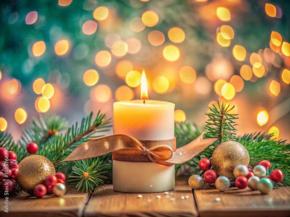 Merry Christmas Banner with Candle in Pastel Shades - Festive Holiday Decor