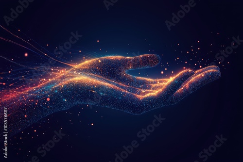 Abstract Digital Wave Dots Background. AI generated illustration.