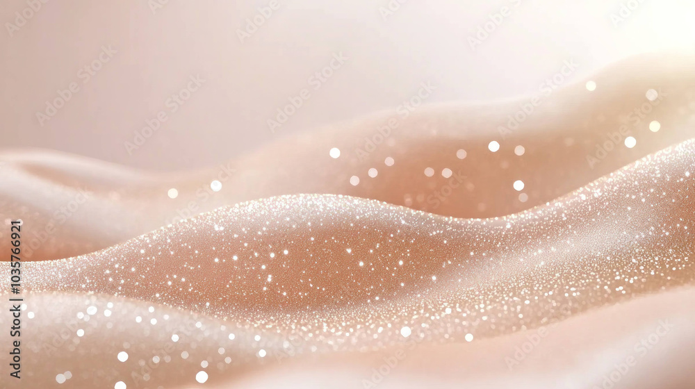 Obraz premium Soft, shimmering waves of fabric create dreamy atmosphere, enhanced by glittering particles that catch light beautifully. This enchanting scene evokes sense of calm and elegance
