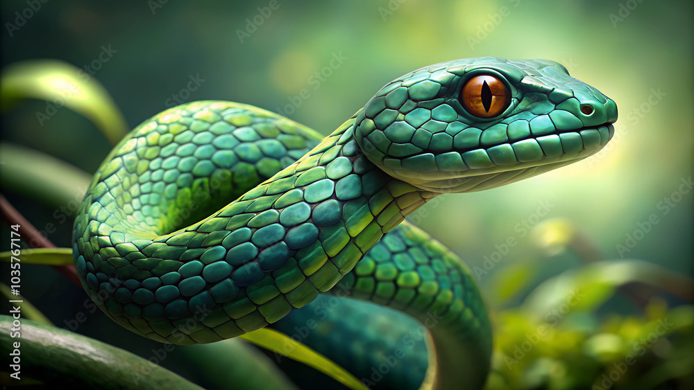 Fototapeta premium Green snake symbol of the year