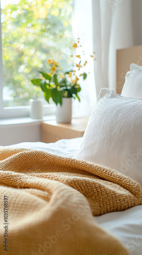 Cozy bedroom decor with natural light and textured fabrics for relaxation and comfort