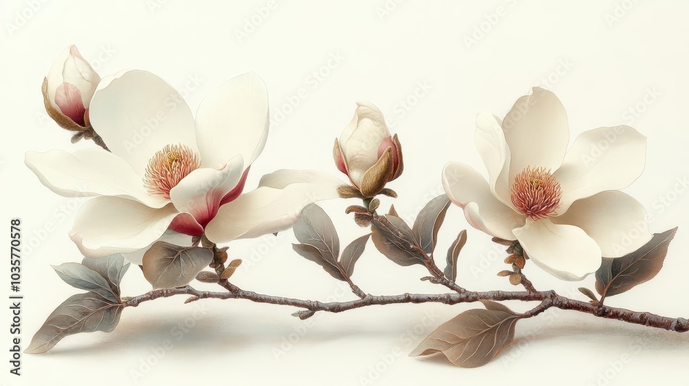 Obraz premium old botanical illustration of a magnolia flower beautifully detailed isolated on a white background capturing the timeless beauty and delicate structure of nature
