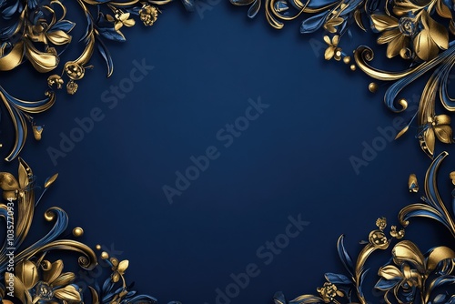 Elegant Blue Background with Golden Decoration. AI generated illustration. photo