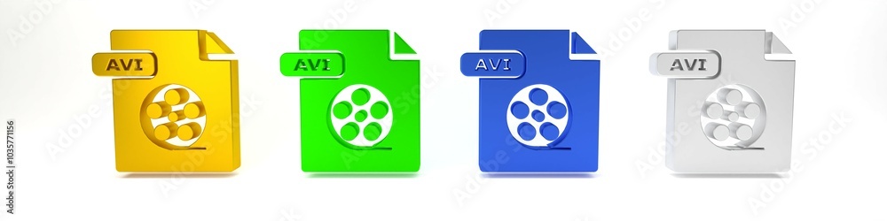 Colorful AVI file document. Download avi button icon isolated on white background. AVI file symbol. Minimalism concept. 3D render illustration Colorful AVI file document. Download avi button icon isolated on white background. AVI file symbol. Minimalism concept. 3D render illustration