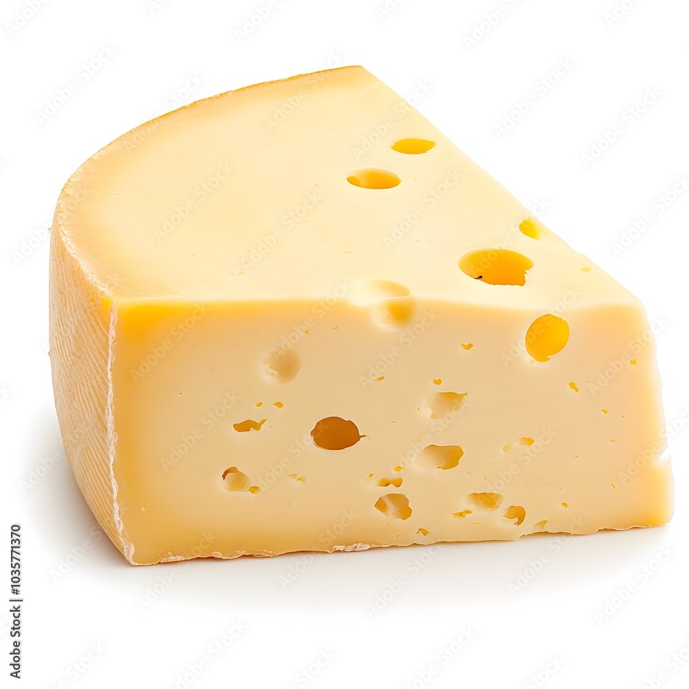 Closeup Macro Shot of a Perfect Aged Cheese Wedge with Natural Rind on White Background Closeup Macro Shot of a Perfect Aged Cheese Wedge with Natural Rind on White Background