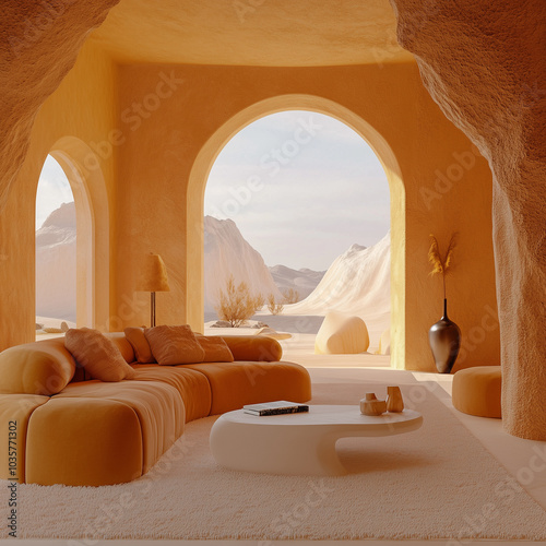 Stylish living room with desert interior 