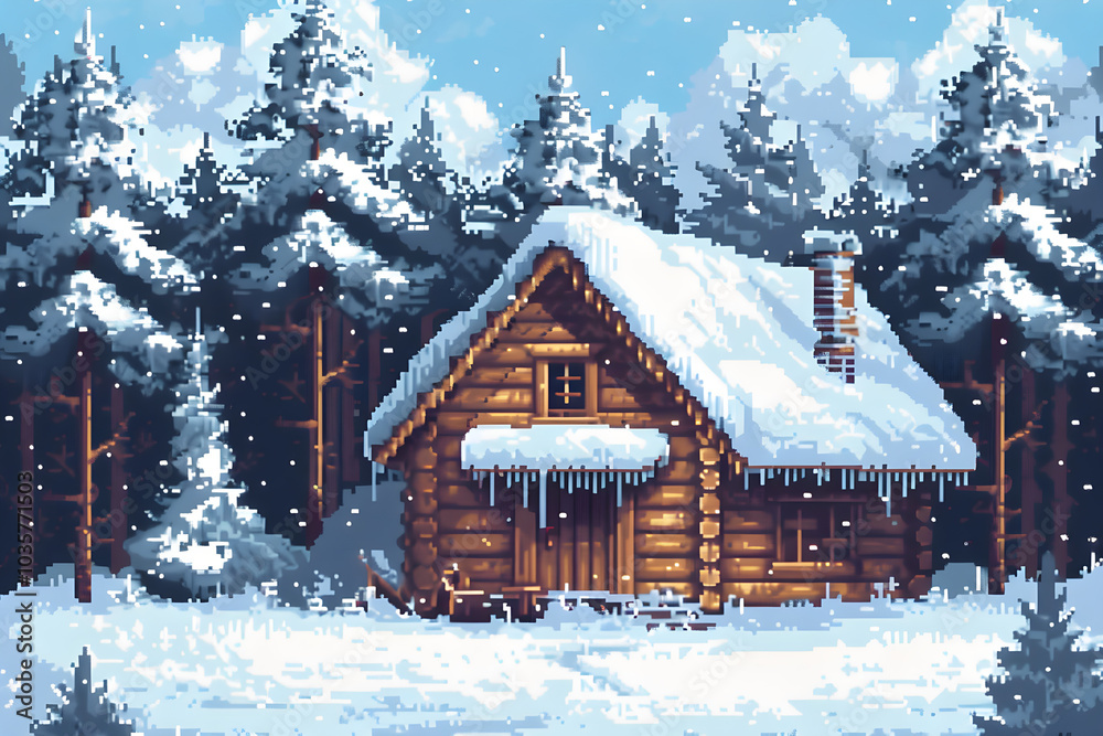 8bit house in the snow 8bit house in the snow