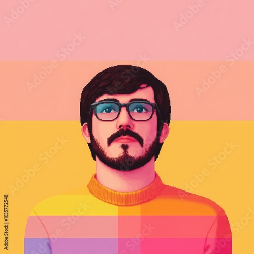 Vibrant Portrait of a Bearded Man in Glasses
