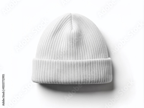 Minimalist White Beanie Mockup for Fashion Design with Copy Space on Clean Background