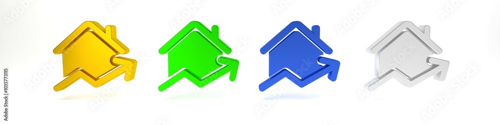 Colorful Rising cost of housing icon isolated on white background. Rising price of real estate. Residential graph increases. Minimalism concept. 3D render illustration Colorful Rising cost of housing icon isolated on white background. Rising price of real estate. Residential graph increases. Minimalism concept. 3D render illustration