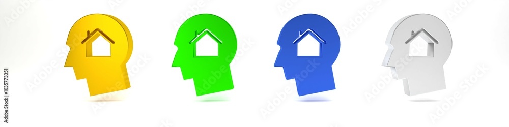 Colorful Man dreaming about buying a new house icon isolated on white background. Minimalism concept. 3D render illustration Colorful Man dreaming about buying a new house icon isolated on white background. Minimalism concept. 3D render illustration