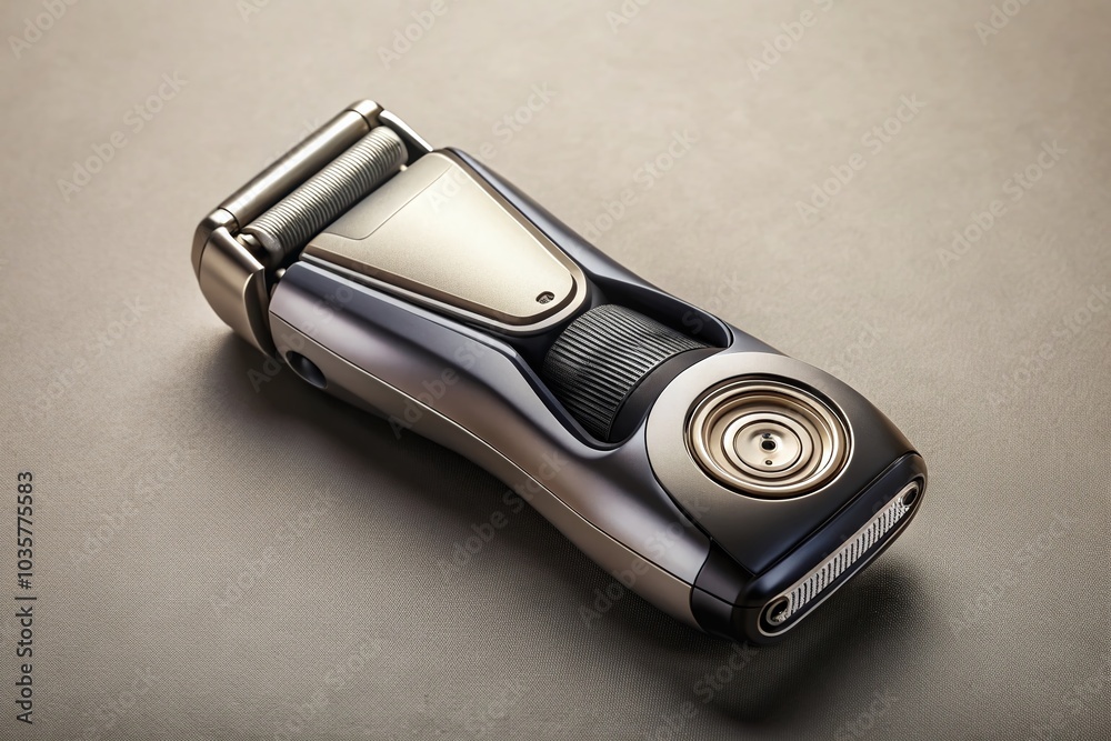 Modern Electric Shaver in Sleek Design on Neutral Background for Grooming and Personal Care Photography Modern Electric Shaver in Sleek Design on Neutral Background for Grooming and Personal Care Photography