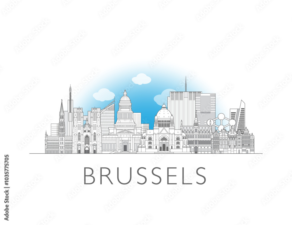 Naklejka premium Brussels skyline cityscape vector illustration