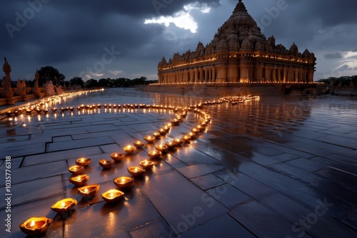 A grand Diwali celebration in honor of Rama and Sitaâ€™s return to Ayodhya, with lamps lighting the streets photo