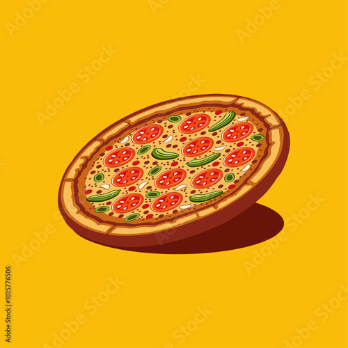 Delicious pizza logo design vector illustration template simple design with shadow