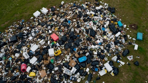 Large pile of mixed waste and trash in an open field