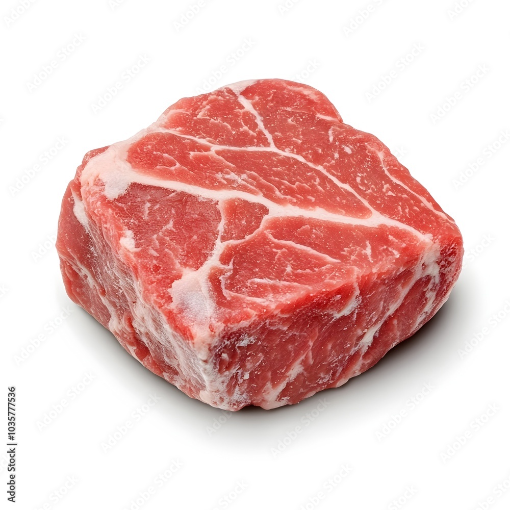 Premium Japanese Marble Meat in Macro Shot on White Background Premium Japanese Marble Meat in Macro Shot on White Background