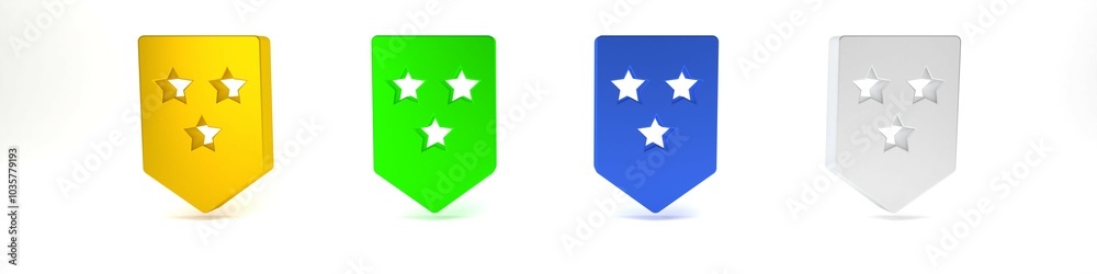 Colorful Chevron icon isolated on white background. Military badge sign. Minimalism concept. 3D render illustration Colorful Chevron icon isolated on white background. Military badge sign. Minimalism concept. 3D render illustration