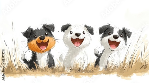 Obraz na płótnie playful dogs depicted in a simple childlike drawing style ink outlines on crisp white background exuding joy and whimsy w salonie