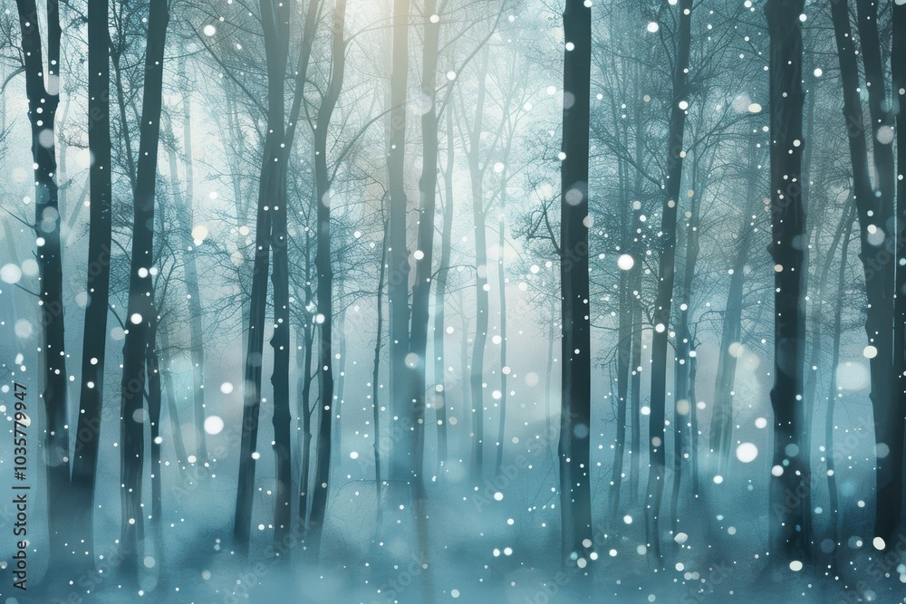 Serene Snow-Covered Forest with Abstract Blurred Trees and Falling Snowflakes, Capturing Winter Tranquility Serene Snow-Covered Forest with Abstract Blurred Trees and Falling Snowflakes, Capturing Winter Tranquility