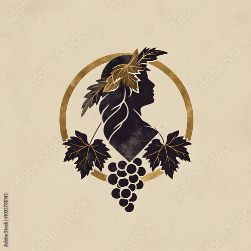 vintage woman with grapes and grape leaves icon logo