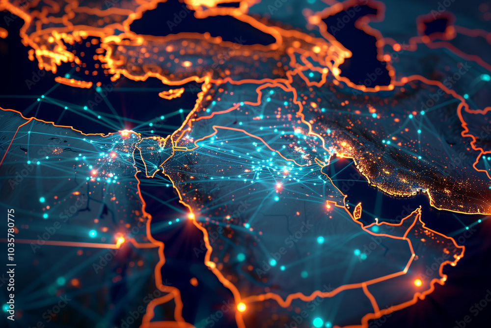 Detailed and Captivating Digital Representation of Global Connectivity with Illuminated Network Nodes and Routes Detailed and Captivating Digital Representation of Global Connectivity with Illuminated Network Nodes and Routes