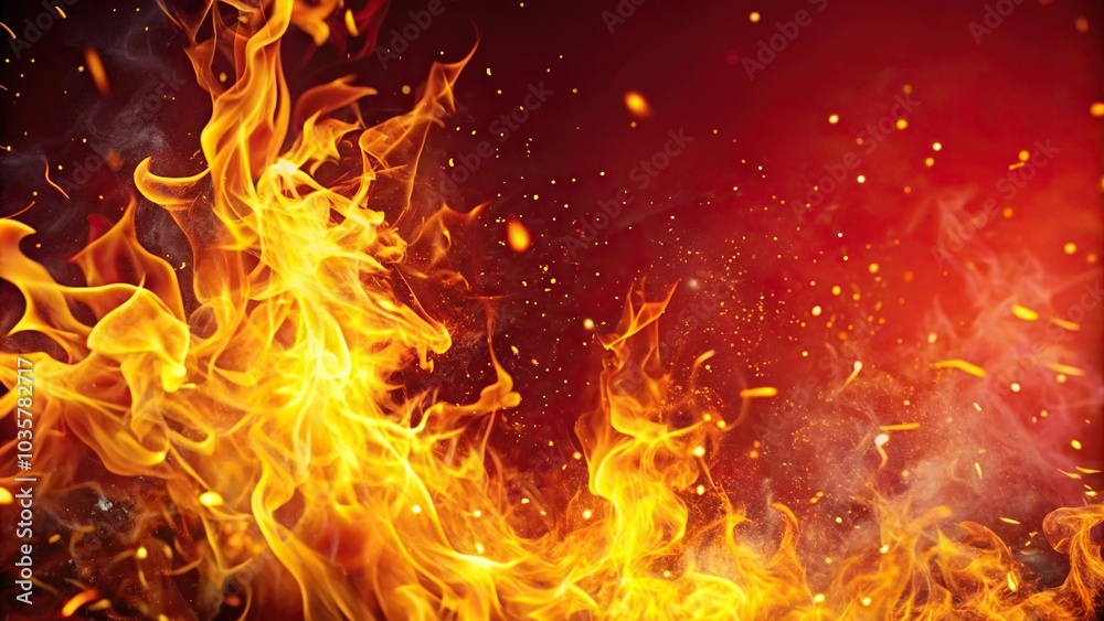 Fototapeta premium Abstract yellow flames sparks red background