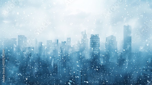 Abstract Winter Cityscape with Skyscrapers in Falling Snow for Modern Poster or Design